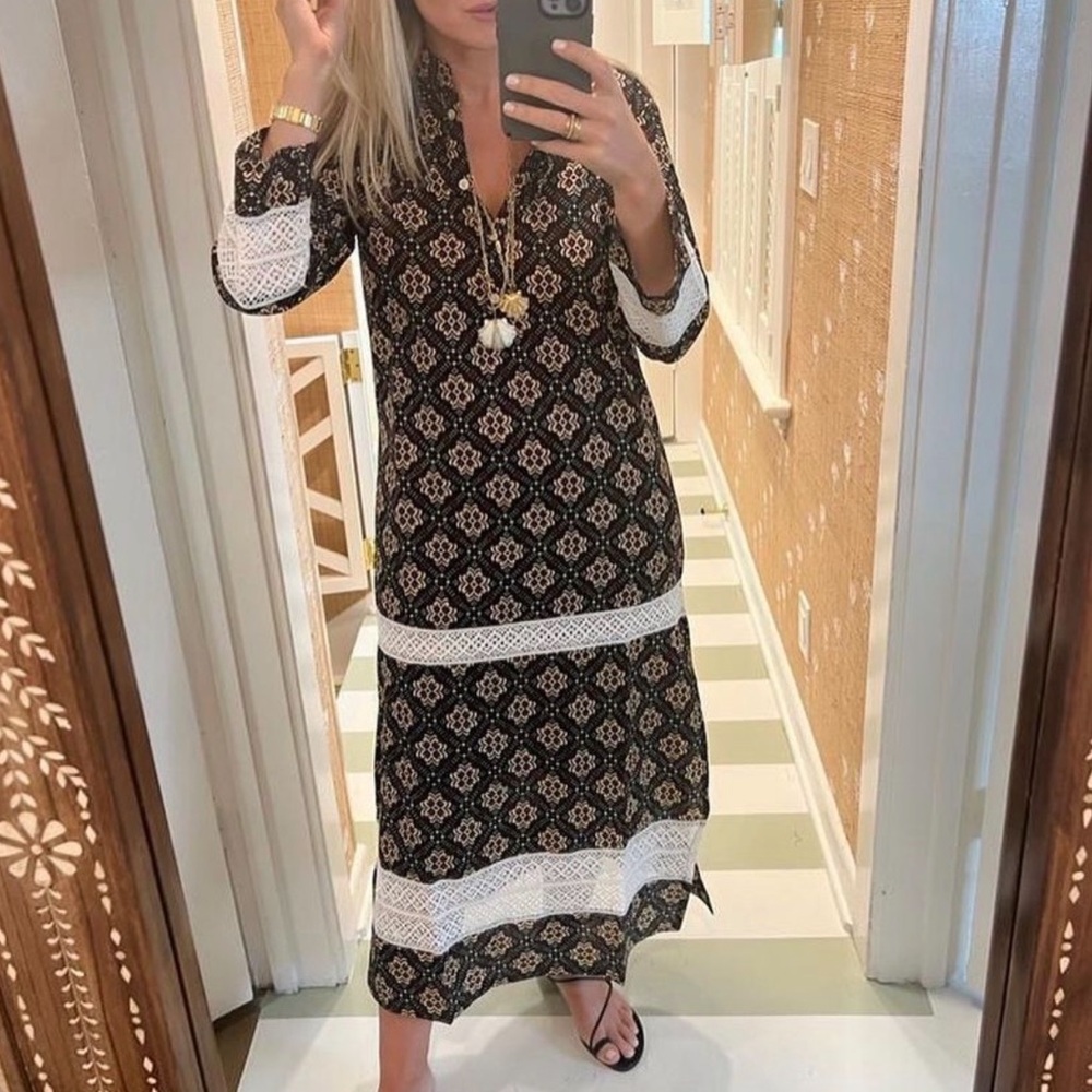 Julia Amory The Majorelle Caftan in Aubergine Tile Straight Midi Dress- Medium